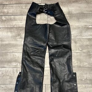 First Black Leather Men’s Motorcycle Biker Riding Pants Chaps Size Small